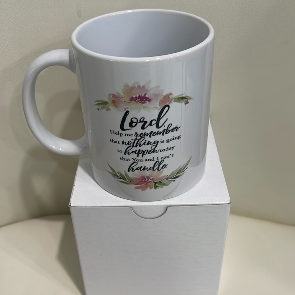 Inspirational White/Pink/Black Floral Mug in Box